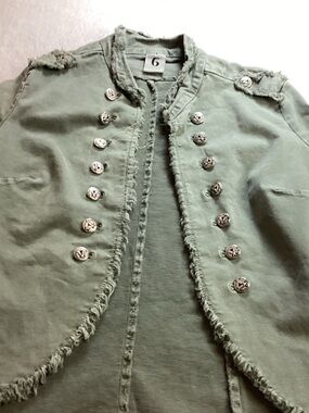 Free People Olive Green Military-Style Button Down Shirt